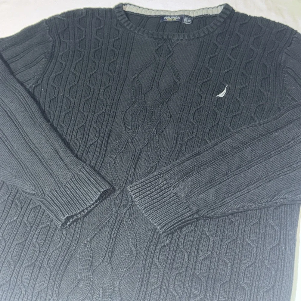 Nautica Sweater Mens XXL Chunky Ribbed Cable Knit 3D Heavy Pullover Preppy Black